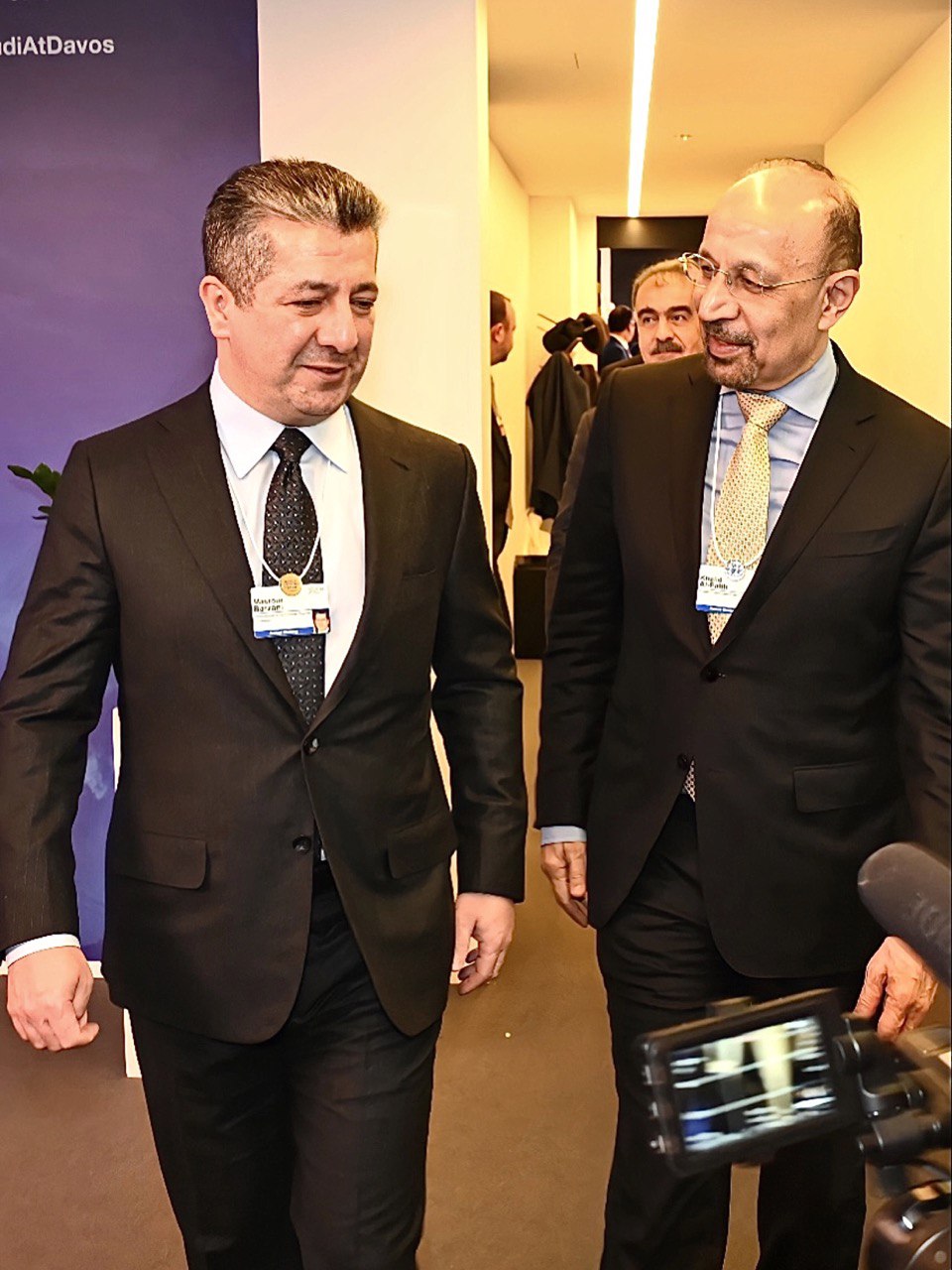 Kurdistan Region Prime Minister (left) walks with Saudi Arabia Investment Minister Khalid A. Al-Falih, Jan. 18, 2023. (Photo: KRG)